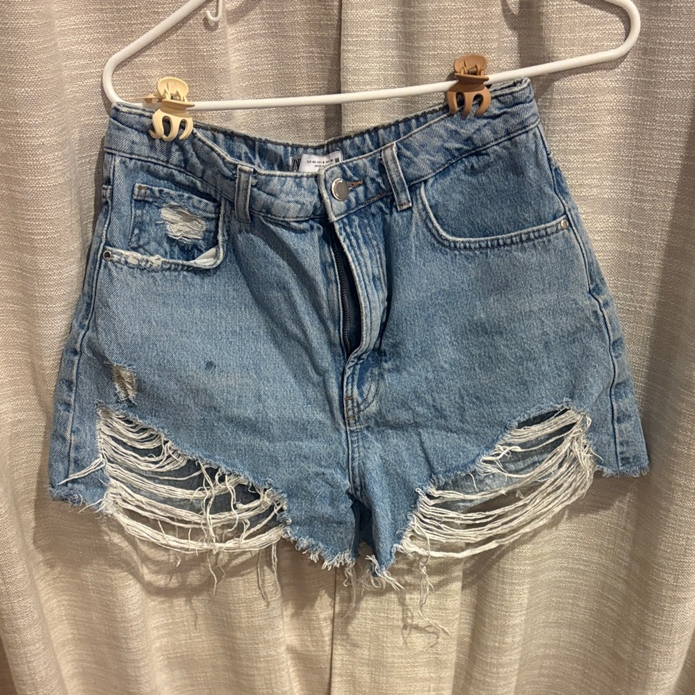 Zara Blue Distressed Jean Shorts